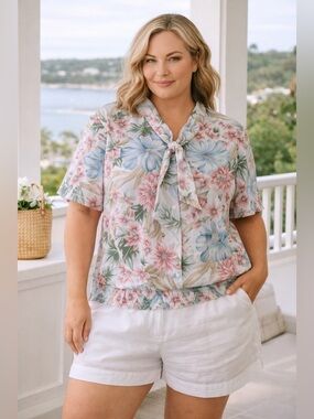 Vintage Alfred Dunner 16 Tropical Floral Blouse Coastal Grandma Resort Vacation